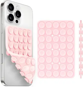 Silicone Suction Cup Phone Case Mount Double Sided Hands-Free Strong Grip Holder for iPhone & Android Light Pink
