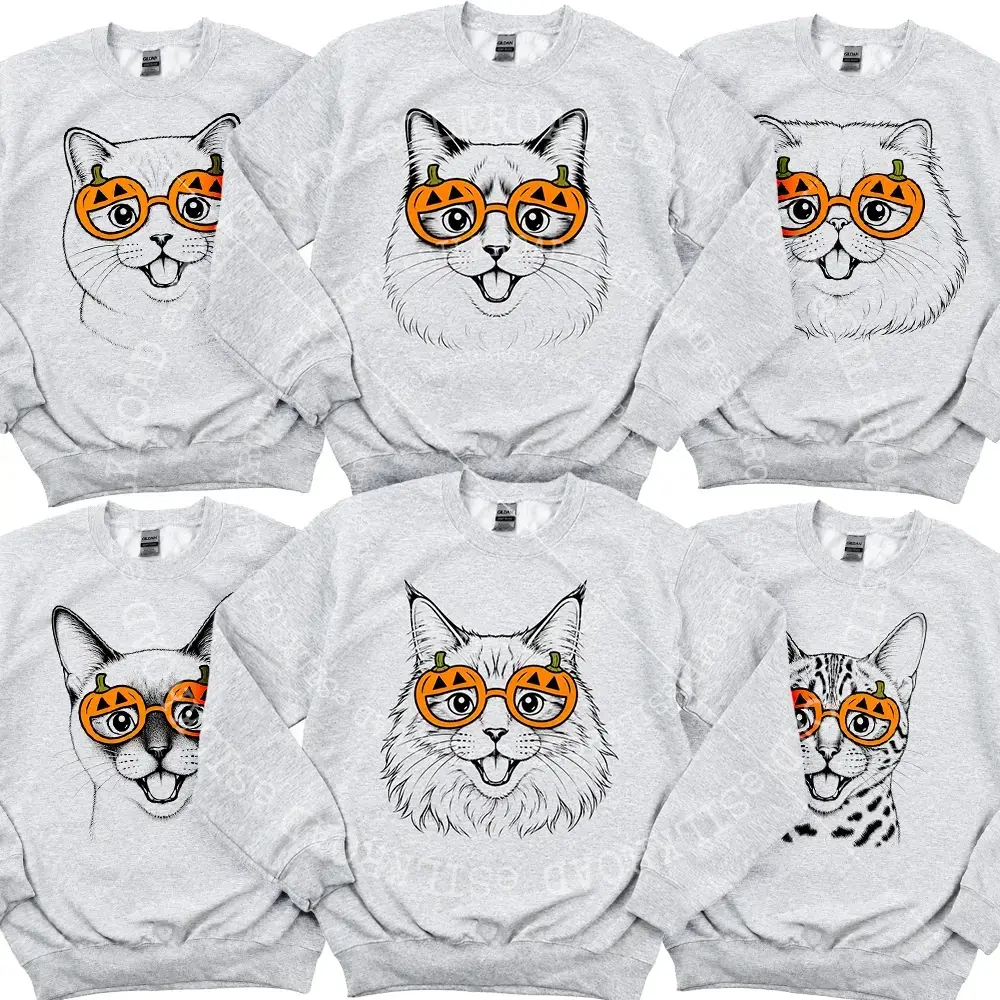 50+ Cat Breeds Halloween Sweatshirt - Ash Grey, Witch Cat Sweatshirt, Funny Halloween Top, Spooky Season Gift, Cat Lover Gift-DarkFlex