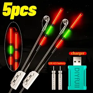 High Visibility Fishing Rod Tips Lights Set, Rechargeable Batteries & USB Charger, Night Fishing LED Alarm, Clamp Mount, Anti-Drop Design