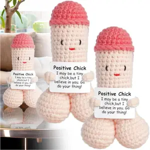 Mini Funny Positive Yarn Woolen Crochet Doll, Funny Handmade Emotional Support Potato, Funny Creative Cute Knitting Patterns with Cards, Pink Wool Gifts Birthday Party Gift Decor for Men Women (1Pcs)