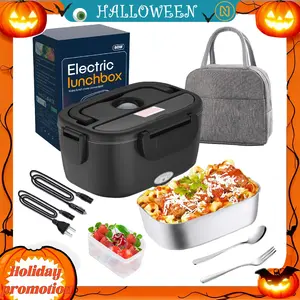 Electric Lunch Box Food Heater for Adults, Heated Lunch Box 12V/24V/110V Portable Food Warmer for Car/Truck/Office 1.5L/1.8L Removable Stainless Steel Container with Fork Spoon and Bag