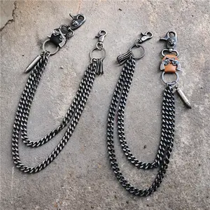 Punk Double Gun Bullet Pendant Thick Metal Cowhide Trouser Chain, Multi-Piercing Body Jewelry Accessory, Multi-Piercing Body Chains