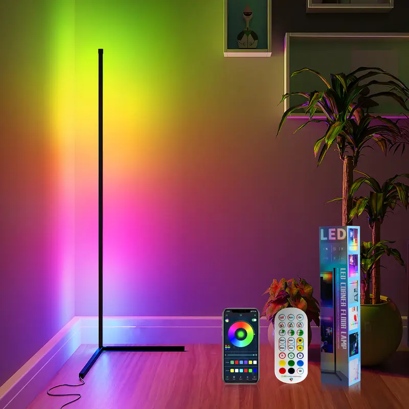DAYBETTER Smart RGB LED Corner Floor Lamp, 16M Colors Music Sync with APP & Remote, Dimmable Corner Ambient Light for Accent Lighting, Perfect Match with Main Light for Whole Room Illumination, For Bedroom Living Room Gaming Room