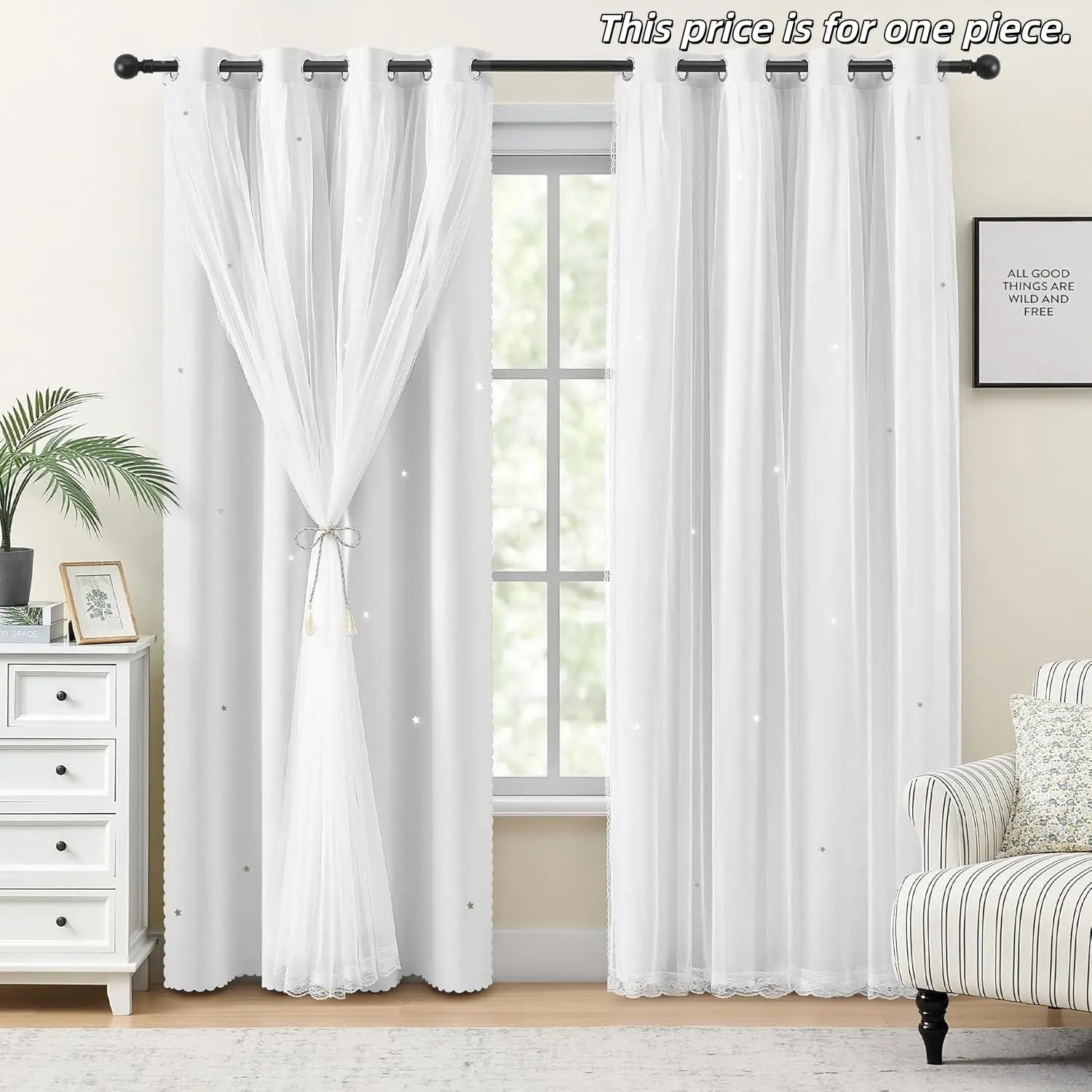 1PC Luxury Blackout Curtain, Home Decoration Curtain, Home Decorative Curtain, Cute Princess Style, Girl Room Curtain, Dual-Layer Fabric, Modern Minimalist Design, Suitable for Living Room Bedroom, Window Curtain, Blackout Window Cover