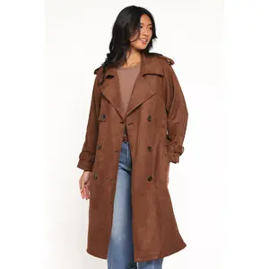 Micha Faux Suede Trench Coat - Brown