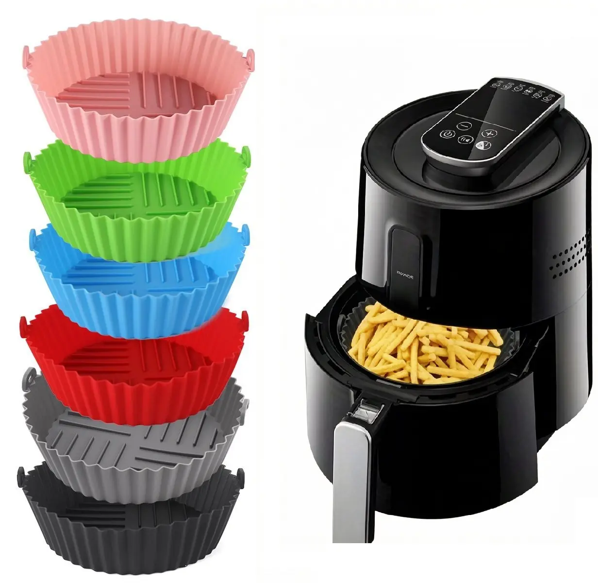 Reusable Circular Silicone Air Fryer Liner Pot - 7-8 in Food-Safe Grilling Accessory, Fits 3-8 QT, Oven & Microwave Compatible, Easy-to-Clean Baking Insert, Circular Shape, Food-Safe Silicon