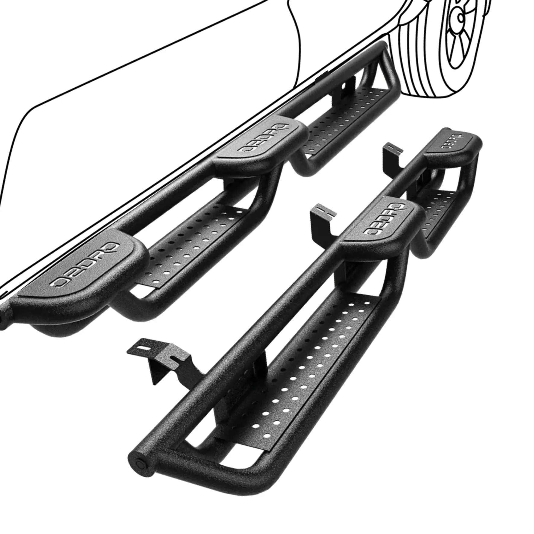 【fathersdaygift】OEDRO Wheel to Wheel Tacoma Running Boards: Compatible with 2005-2023 Double Cab with 4 Full-Size Doors - Bed Access Side Steps with Two Stairs Nerf Bar