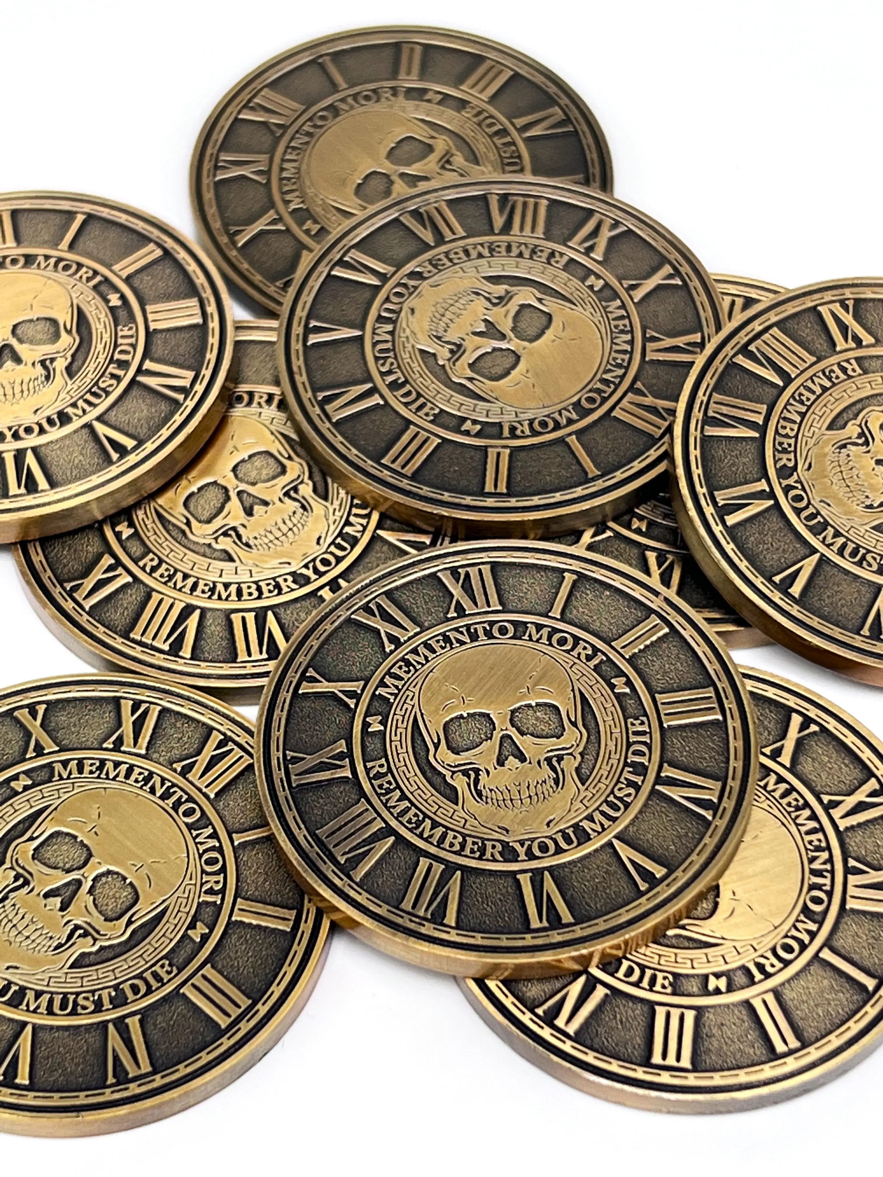 3-pack Memento Mori  Medallion Stoicism Gift Amor Fati Metal Gold Color Token EDC Challenge Stoic Reminder Pendant Momento Mori Gift for Daily Stoic Practice Memento Vivere Skull