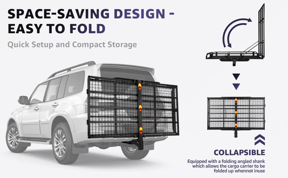 55"x34"x9" Trailer Hitch Cargo Carrier, 1000LBS Hitch Cargo Carrier with Ramp, Folding Mobility Scooter Carrier, Heavy Duty Aluminum Alloy Cargo Carrier, 2" Receiver for SUV, Truck, Van, Car