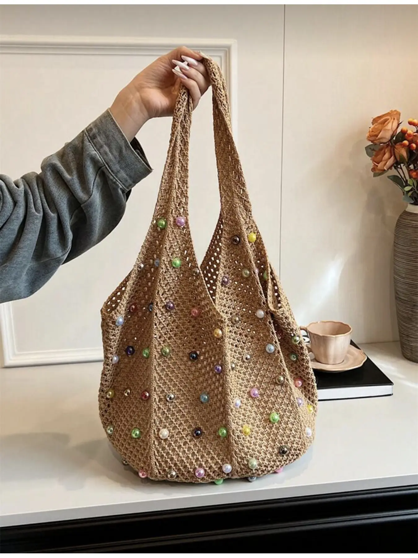 Summer Beach Style Woven Shoulder Bag Aesthetic Tote Large Capacity Shopping Tote Braided Tote Perfect for Vacation Travel Beach Essentials Women's Casual Handbag Lightweight Beach Bag