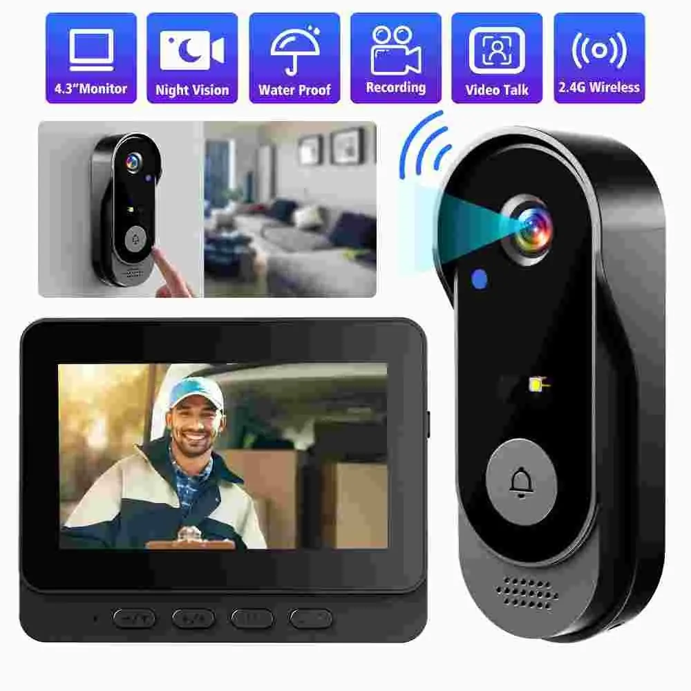 【DealsForYou】KEPEAK 1080P Wireless Smart Video Doorbell Camera with 2.4G Connectivity, IPS Screen, and Visual Intercom Function