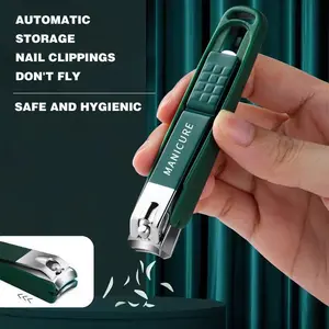Splashproof 6-in-1 Nail Clipper Set in Dark Green - Manicure Tools for Precise Trimming