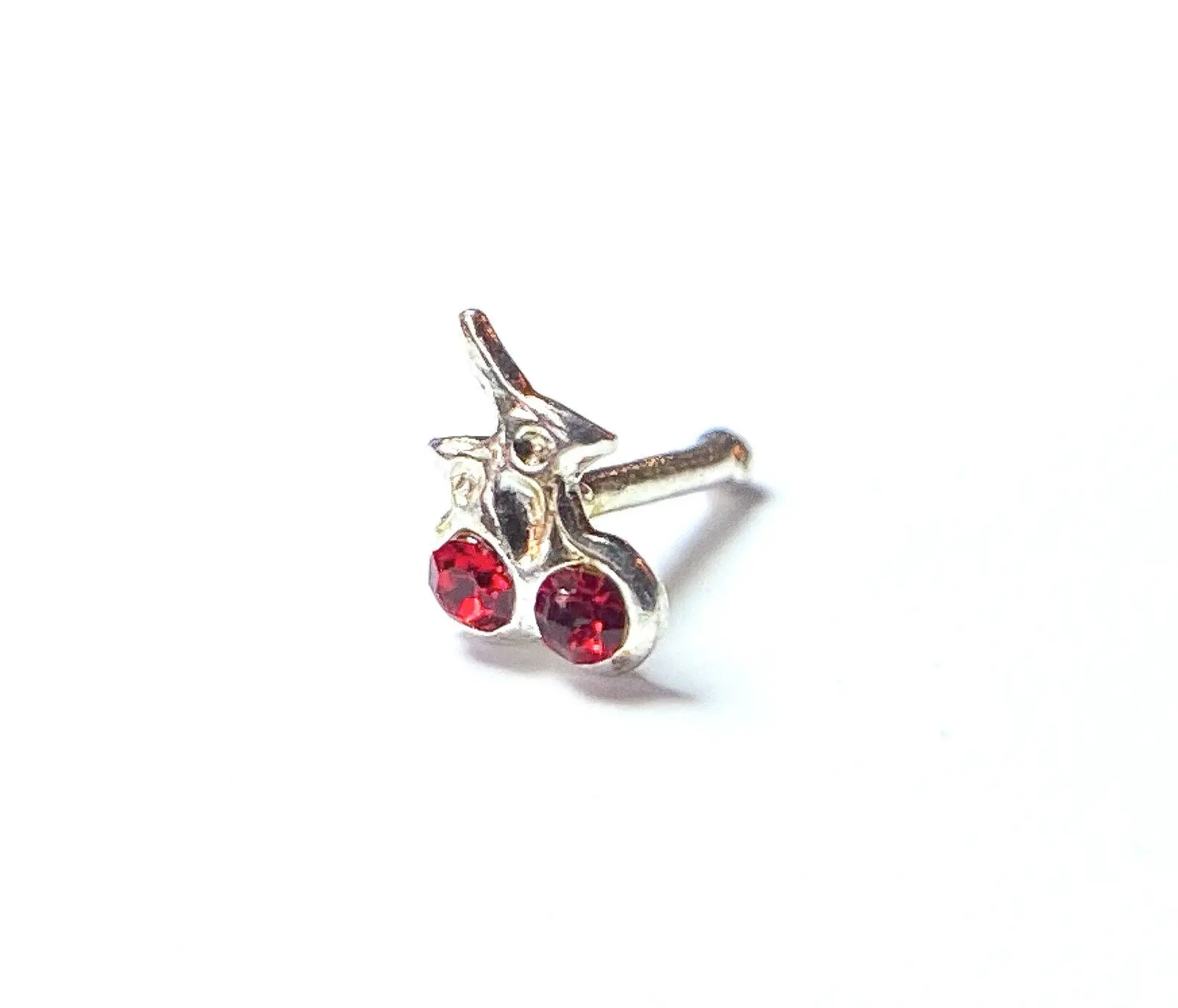 1pc Cherry Design Nose Ring Silver Stud Bone Red Gem 20g Cherries Body Jewelry