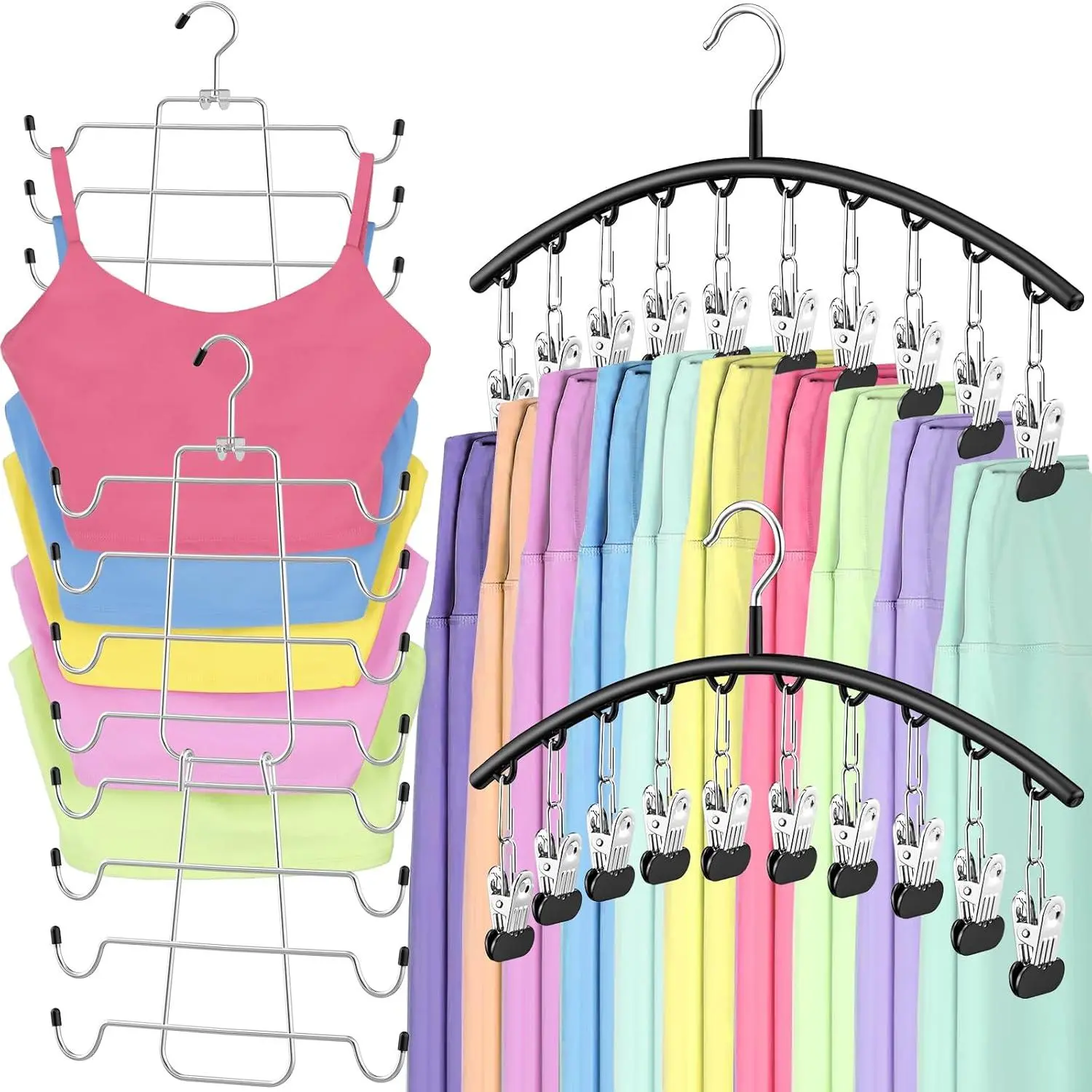 2 Pack Tank Top Hanger and 2 Pack Leggings Organizers Space Saving  Bras Organizer Metal Yoga Pants Hangers with 20 Clips Hanging Closet Organizers and Storage for Hat Camisoles Shorts
