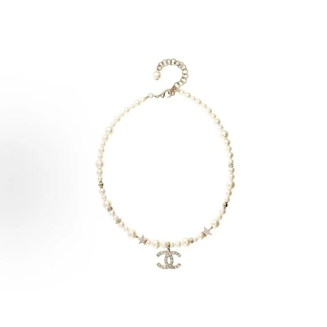Pre-owned Brand new CHANEL Faux‑Pearl Star CC Choker Necklace