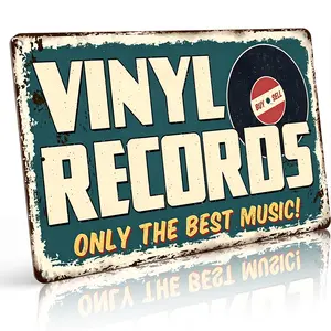 Vinyl Records Only The Best Music Retro Aluminum Metal Sign - 8x12 Inch Rustic Wall Decor, Perfect Gift for Vinyl Collectors, Music Lovers & Record Store