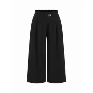 Cider Mid Rise Metal Detail Pleated Wide Leg Trousers Curve & Plus