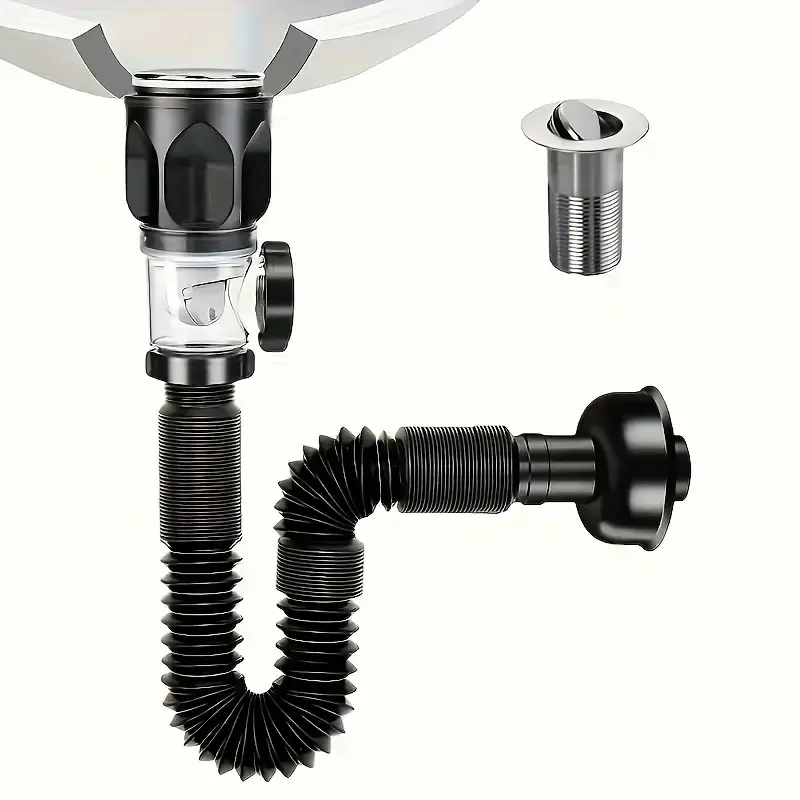 Bathroom Sink Drain Kit with Expandable P-Shape Bend, Durable Stainless Steel and Abs Material, Easy Install, Bathroom Accessory, Bathroom Fixture Accessories, Plumbing Accessories