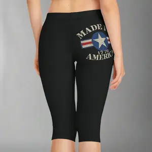 Patriotic Women’s Capri Leggings – “Made in America” 1776 Star Logo | Athletic USA Pride Workout Pants