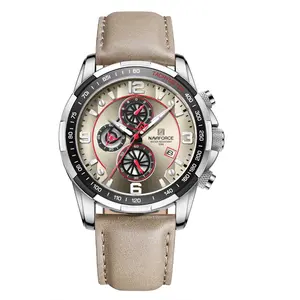 NAVIFORCE Sport Watches for Men Analog Quartz Chronograph Leather Strap Wrist Watch