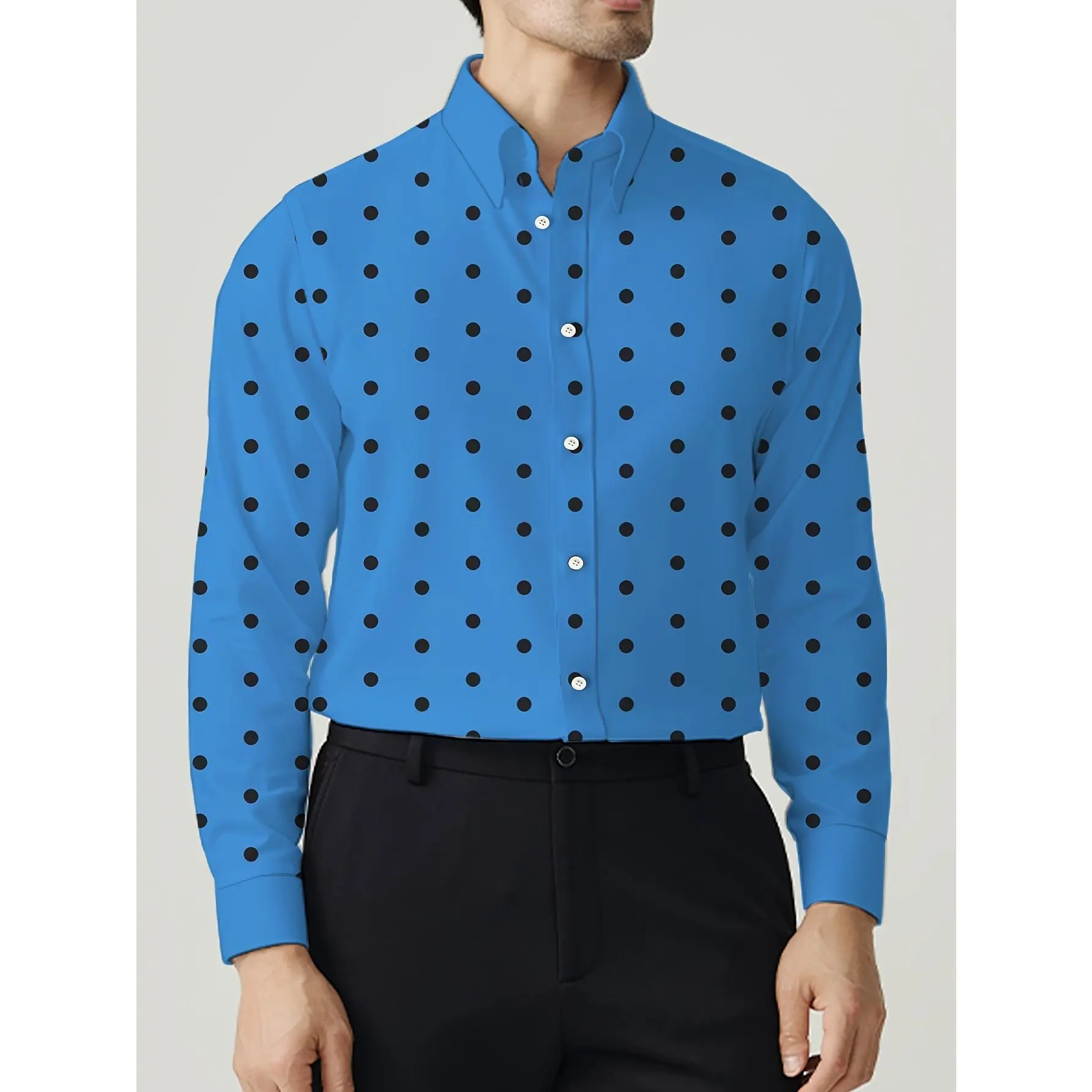 Men's Plus Size Longsleeves Stretch Polyester Dress Shirt - Regular Fit, Button-Down Collar, Solid Color, Mature Style, All-Season Menswear Top, All Over Print, All Seasons, Full Sleeves, Elastane, 3Xl, Lapel, Long Sleeve