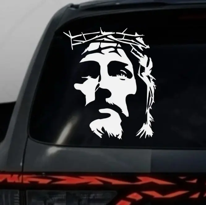 Jesus silhouette decal, Decal Vinyl Window Decal for Vehicle Windows Boats RVs Office Desks Laptops Easy to Install, self adhesive, several colors and sizes.