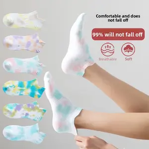 Women's 3-Pair Cute Tie Dye Low Cut No Show Ankle Socks, Anti-Odor & Antibacterial, Grip Design for Casual Sports, Soft Stretch Anti-Slip Cotton Blend, Everyday Wear