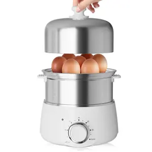 Electric Rapid Egg Cooker, 350W Dual-Layer Stainless Steel Rack for Soft, Medium, Hard Boiled, Poacher, Omelet Maker Egg Poacher with 30-Mins Timer, Auto Shut Off, 14-Egg Capacity