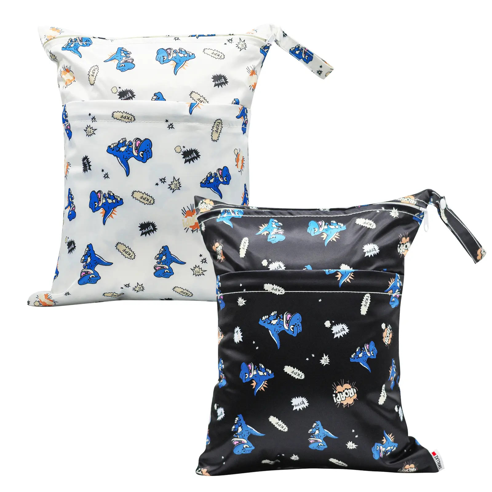 Mess Proof Wet Bags | 2-Pack Reusable Waterproof Wet Bags for Swimsuits | Baby Clothes | Travel & Diaper Bag (Black, Green Checkers)
