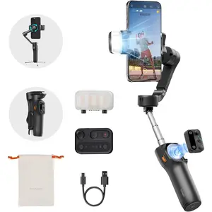 hohem iSteady X3 Gimbal Stabilizer for iPhone,3-Axis Phone Gimbal with Magnetic Fill Light Built-in Extendable Rod&Tripod,Detachable Remote Control,Gimbal Stabilizers for Travel Vlog TikTok Camera Portable Black Selfie Stand SmartphoneGrip Cellphone