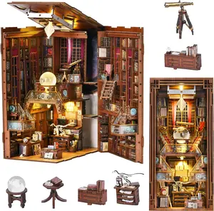 DIY Miniature Library Book Nook Kit: 3D Wooden Puzzle Bookshelf Insert.