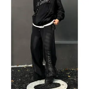 NewMen's Vintage High Street Style Wide-Leg Sweatpants - Casual Letter Print, Loose Fit, Polyester, Machine Washable for Spring/Fall(Gift)11