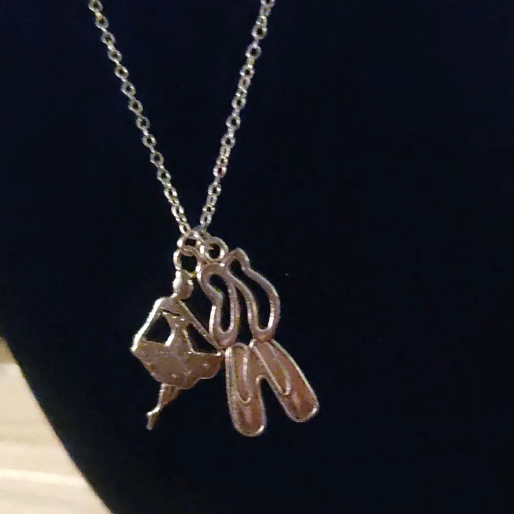 Silver Ballerina Necklace for Women, Elegant Female Chain Jewelry with Dancer and Ballet Shoes Charms, Dance Accessory on Clearance, Elegant Necklace, Dancers