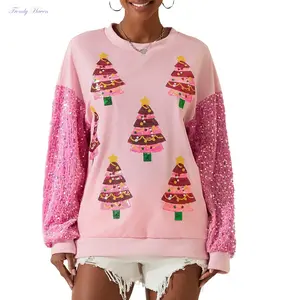 Women Christmas Sweatshirt, Long Sleeve Crew Neck Elk Print Hoodie Pullover for Casual Daily