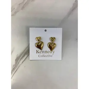 Gold Double Heart Stacked Earrings