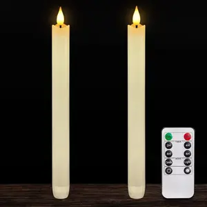 2 Pcs Real Wax Made Flameless Taper Candles with Remote and Timer, 9.6" Ivory Battery Operated Candle Stick Flickering, Led Taper Candles with Lifelike Flame for Indoor Home Decor