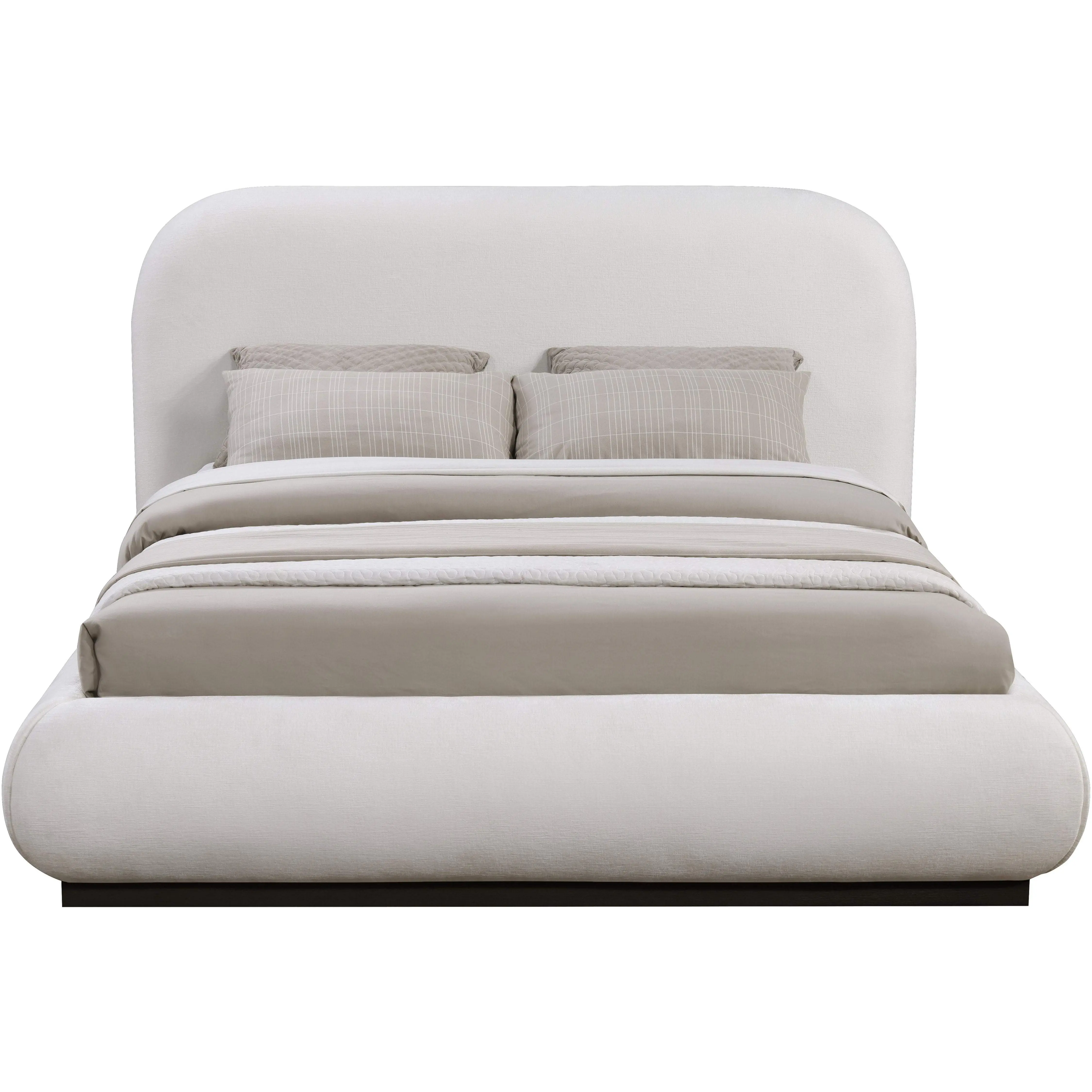 Meridian Furniture Vaughn Full Bed in Soft Cream Chenille Fabric with Black Solid Wood Base