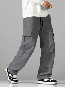Men's Lightweight Fitted Work Pants with Drawstring Waist, Multiple Pockets and Large Side Pockets, Breathable Casual Outdoor Long Pants