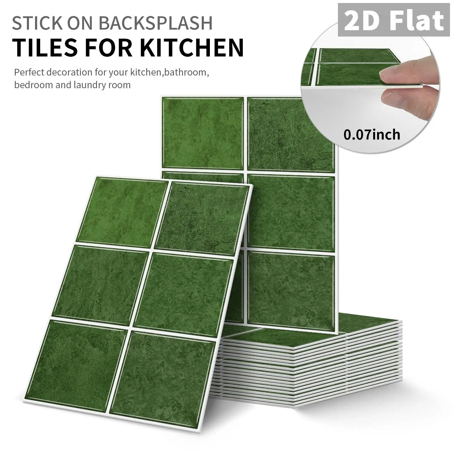 12/24PCS GST/ART Vintage Dark Green Large Square Grid PE Crystal Tile Stickers Gift Box Waterproof Oil-Proof Peel and Stick Backsplash for Kitchen Bathroom