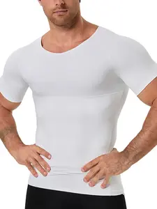 Men's Shapewear Short Sleeve Tank Top, V Neck Gynecomastia Tight Fit Abdominal Dual Layer Compression Shirt, Comfortable High Stretch Breathable Casual Gym Wear,Undershirt