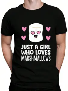 100% Cotton Just A Girl Who Loves Marshmallows T-Shirt Women's Men's Graphic Tee Crew Neck summer vacation Tops