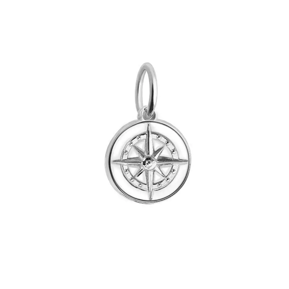 Compass Charm White Enamel, Silver Mini