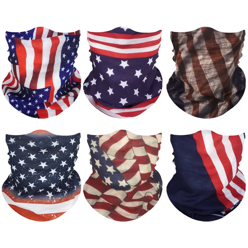Haute Hooks 6-Pack Seamless Neck Mask Bandana - Geometric Blue Red Flag, 18x18 cm, 20.5-24.5 inch, UV Shielding Wind Guard Unisex Outdoor Face Covering for Hunting, Walking, Multi-Use Rave Balaclava Headband Scarf