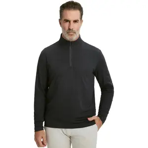 Quarter Zip Pullover Men Jacquard Dry Fit Moisture Wicking Long Sleeve Golf Casual Stretch Sweatshirts For Men