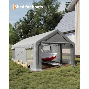 Garvee 13X25 FT Heavy-Duty Portable Carport with 4 Roll-Up Windows and Doors, 200g PE Waterproof UV-Protected Tarp, All-Weather Shelter for Vehicles, Includes Sandbags for Stability