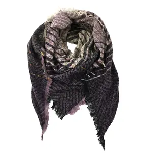 Fashion Culture Plaid Soft Knit Triangle Winter Scarf Shawl, Purple Multi