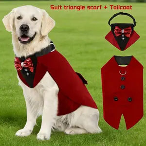 New pet suit and tuxedo, dog bowtie, tailcoat, pet scarf, bandana, pet clothing, party costume, suitable for Corgi, Golden Retriever, small, medium and large dogs, wedding and photography outfits.