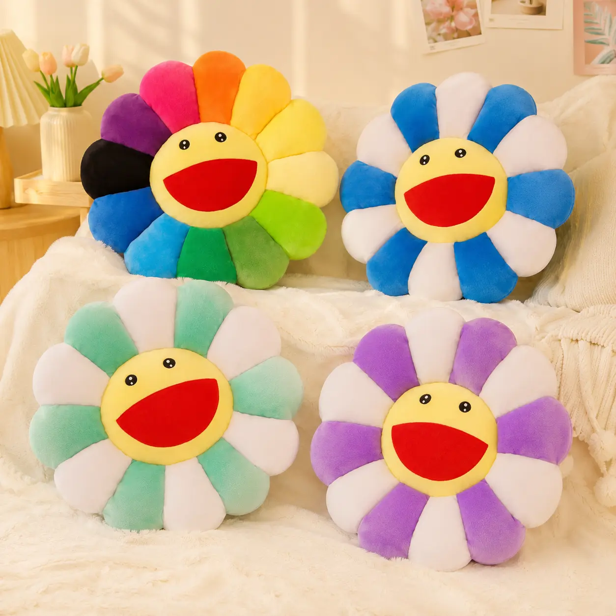 MIUVA Cute Flower Stuffed Plush Pillow - Smiling Kawaii Soft Cushion, Home Decorative Cushion, Aesthetic & Unique Room Decor, Room Cozy Accessories for Sofa Bed, Cute Collectibles (Mid Year Sale Restock)