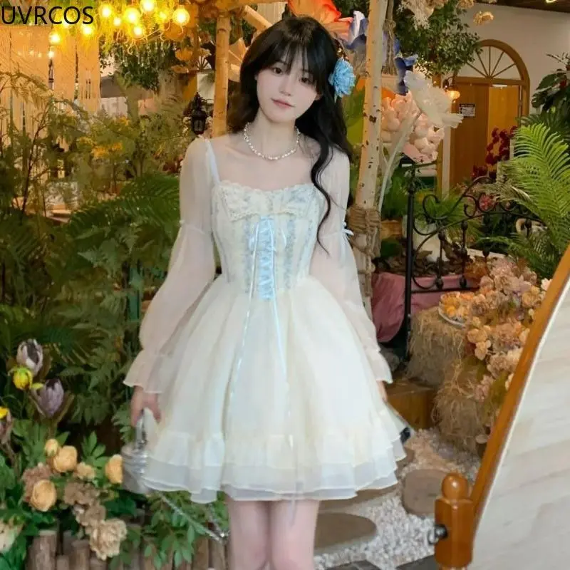 knee length dresses for ladies Floral Elegant Office Dress 2021 Summer Korean Style Mini Dress Simple Puff Sleeves High Waist Tight Party Dress Women CX2695 / S