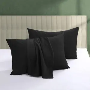 100% Egyptian Cotton Pillow Protectors Set of 2, 600 Thread Count Standard Size Pillow Cases with Zipper, Sateen Weave Cooling Quiet Breathable Easy Care Black